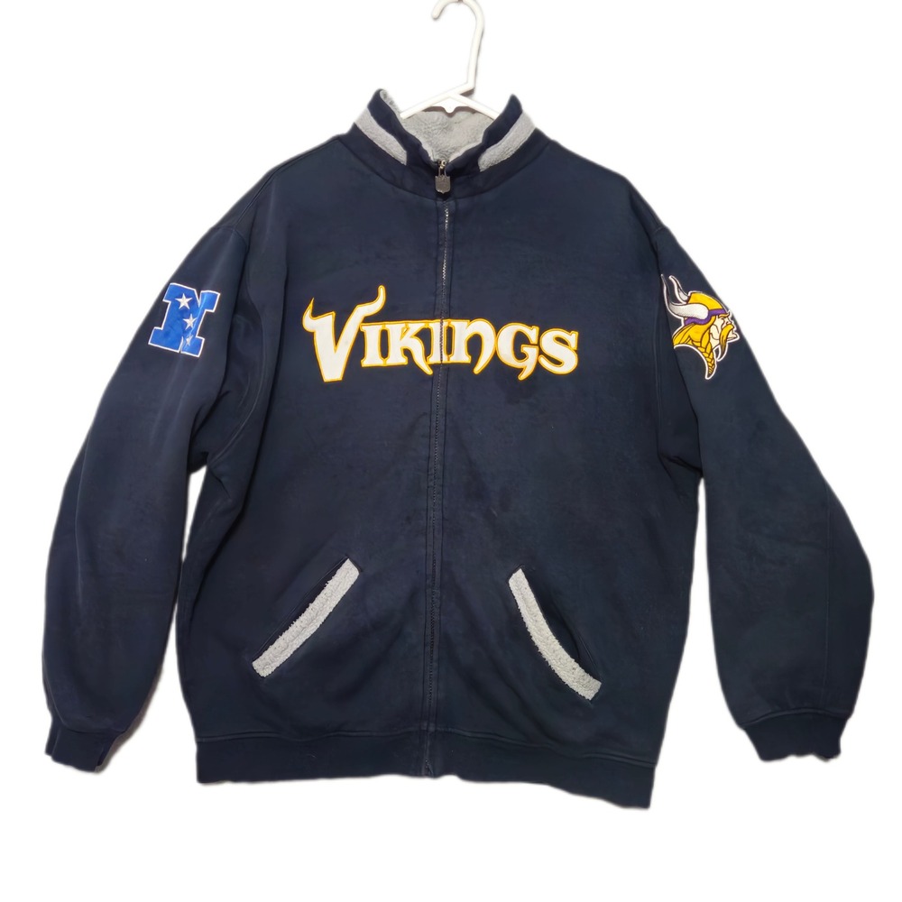 NFL Pro Line Minnesota Vikings Jacket Mens Large Navy Sherpa Lined Full Zip NFC